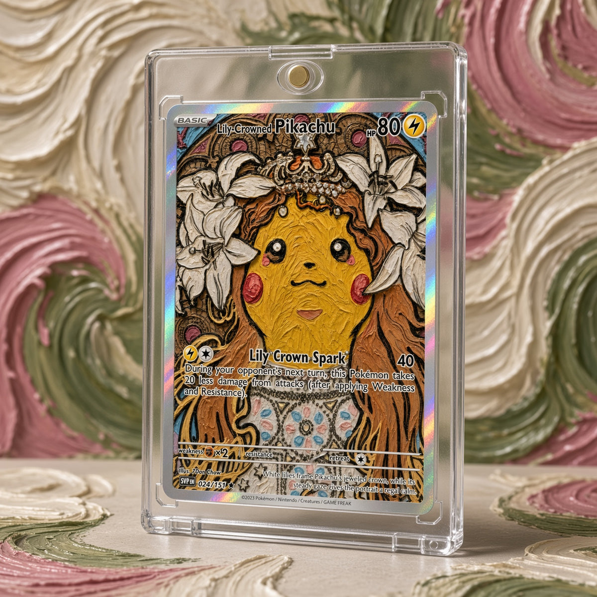Pokemon Pikachu Lily Crown Botanical Portrait Custom Made Card Fan Art Card