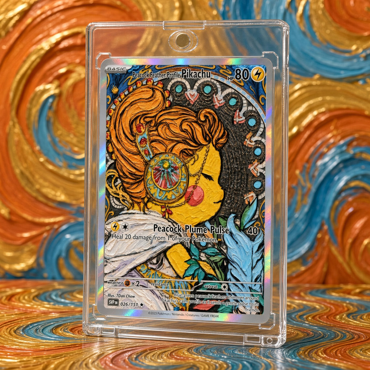 Pokemon Pikachu Peacock Plume Gold Profile Custom Made Card Fan Art Card