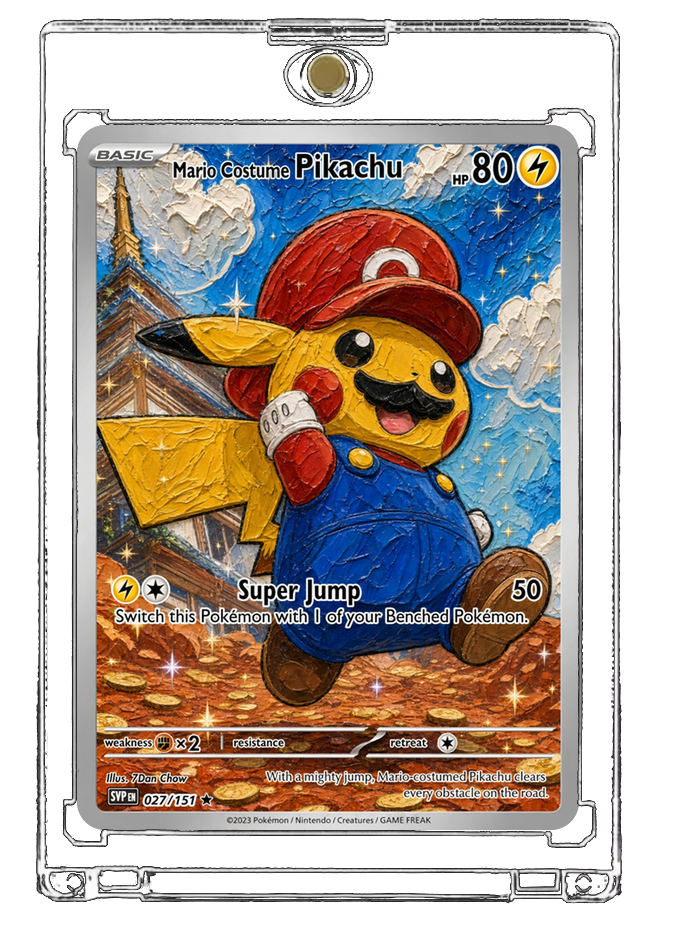 Pokemon Pikachu Mario Red Cap Overalls Custom Made Card Fan Art Card
