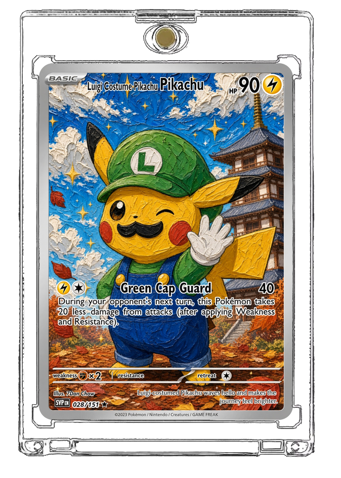 Pokemon Pikachu Luigi Green Cap Village Custom Made Card Fan Art Card
