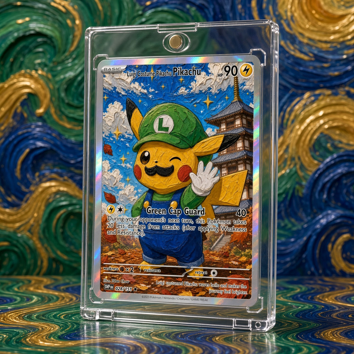 Pokemon Pikachu Luigi Green Cap Village Custom Made Card Fan Art Card