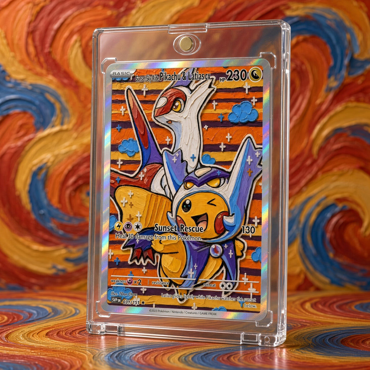 Pokemon Pikachu Latias Orange Sunset Custom Made Card Fan Art Card